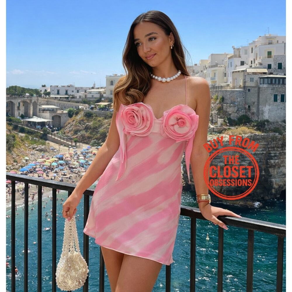 MANGO Blogger Fave Pink Floral Strappy Mini Dress NWT